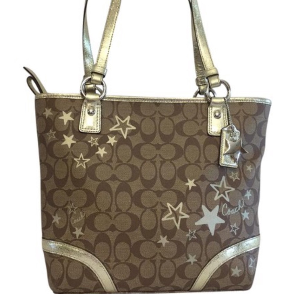 COACH Signature heritage star print tan/gold tote